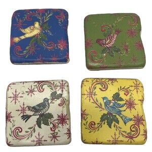 New 4 Coldwater Creek Holiday Collection HOLLY BIRD COASTERS Rustic Christmas